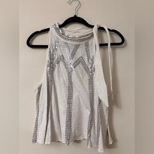 Free People White Sequin Halter Tank